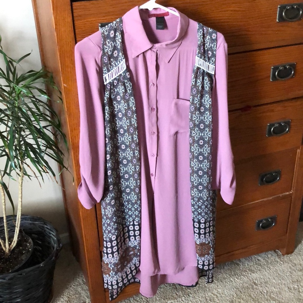 Rose long blouse with vest